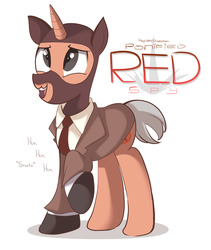 Size: 1600x1900 | Tagged: safe, artist:graytyphoon, pony, unicorn, clothes, laughing, solo, spy, spy (tf2), suit, team fortress 2