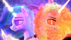 Size: 3840x2160 | Tagged: safe, artist:etherium-apex, daybreaker, princess celestia, pony, g4, 3d, bust, crying, duality, high res, portrait