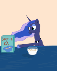 Size: 801x1001 | Tagged: safe, artist:sciencesean, princess luna, pony, g4, animated, bowl, cereal, cereal box, chewing, eating, female, food, gif, simple background, solo