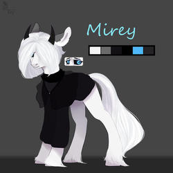 Size: 604x604 | Tagged: safe, artist:velirenrey, oc, oc only, pony, black sclera, clothes, female, hair over eyes, horns, mare, reference sheet, solo, unshorn fetlocks