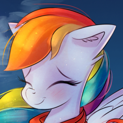 Size: 952x952 | Tagged: safe, artist:autumnvoyage, rainbow dash, pegasus, pony, g4, clothes, cropped, cute, dashabetes, eyes closed, female, mare, scarf, smiling, solo