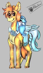 Size: 816x1379 | Tagged: safe, artist:artyanas-workshop, giraffe, griffon, commission, commissions open, couplecommission