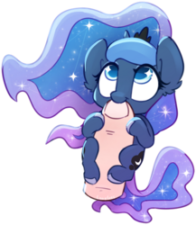 Size: 486x561 | Tagged: safe, artist:loneless-art, princess luna, alicorn, human, pony, g4, chibi, crown, cute, ethereal mane, female, finger, implied human, innuendo, jewelry, lunabetes, mare, micro, misleading thumbnail, nom, regalia, sparkly eyes, sparkly mane, sparkly tail, tail, tiny, tiny ponies, wingding eyes