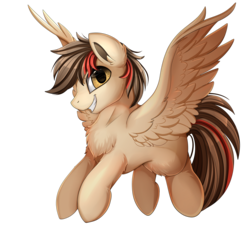 Size: 2569x2386 | Tagged: safe, artist:pridark, oc, oc only, pegasus, pony, chest fluff, commission, cute, ear fluff, fluffy, flying, grin, high res, leg fluff, looking at you, male, ocbetes, simple background, smiling, solo, spread wings, squee, stallion, transparent background, wing fluff, wings