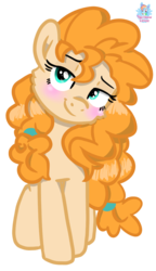 Size: 627x1090 | Tagged: safe, artist:rainbow eevee, derpibooru exclusive, pear butter, earth pony, pony, g4, bedroom eyes, blushing, female, hooves, looking at you, mare, simple background, solo, transparent background