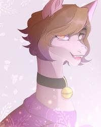 Size: 1920x2400 | Tagged: safe, artist:velirenrey, oc, oc only, pony, bell, bust, cat bell, clothes, collar, fangs, female, mare, open mouth, portrait, solo