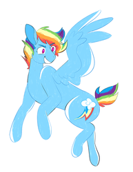 Size: 1280x1657 | Tagged: safe, artist:teamsavvy, rainbow dash, pegasus, pony, g4, alternate hairstyle, backwards cutie mark, eye clipping through hair, female, flying, grin, looking back, mare, short hair, short tail, simple background, smiling, solo, spread wings, white background, wings