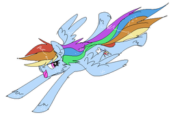 Size: 619x418 | Tagged: safe, artist:buhbee, rainbow dash, pegasus, pony, g4, female, flying, freckles, kidcore, mare, open mouth, simple background, solo, spread wings, starry eyes, stylized, unshorn fetlocks, white background, wingding eyes, wings