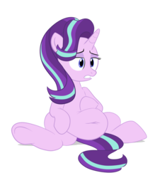 Size: 1400x1600 | Tagged: safe, artist:scobionicle99, starlight glimmer, pony, unicorn, g4, belly, belly button, big belly, chubby, fat, female, gritted teeth, hoof on belly, mare, sitting, solo, starlard glimmer
