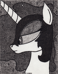 Size: 1631x2101 | Tagged: safe, artist:aracage, nightmare moon, alicorn, pony, g4, bust, female, portrait, solo, traditional art