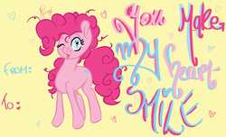 Size: 9500x5787 | Tagged: safe, artist:lepsyjack, pinkie pie, earth pony, pony, g4, absurd resolution, cute, diapinkes, female, heart, heart eyes, holiday, mare, one eye closed, open mouth, solo, valentine, valentine's day, valentine's day card, wingding eyes, wink