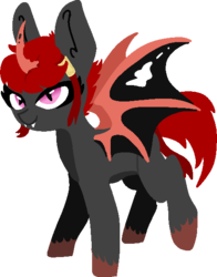 Size: 469x598 | Tagged: safe, artist:nootaz, oc, alicorn, bat pony alicorn, pony, alicorn oc, colored hooves, colored horn, colored wings, edgy, fangs, female, horn, mare, simple background, solo, spread wings, transparent background, wings