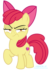 Size: 9000x13101 | Tagged: safe, artist:kuren247, apple bloom, earth pony, pony, g4, absurd resolution, female, filly, glare, looking at you, raised hoof, show accurate, simple background, sneer, solo, transparent background, vector, watermark