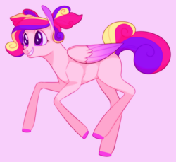 Size: 1325x1212 | Tagged: safe, artist:elf-hollow, princess cadance, alicorn, pony, g4, alternate hairstyle, colored hooves, cute, cutedance, female, grin, mare, missing cutie mark, pigtails, running, simple background, smiling, solo, two toned wings