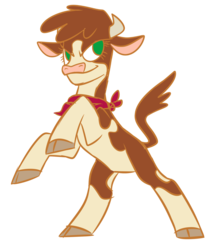 Size: 1280x1427 | Tagged: safe, artist:neon--oni, arizona (tfh), cow, them's fightin' herds, bandana, cloven hooves, community related, female, neckerchief, no pupils, rearing, simple background, solo, transparent background