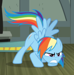 Size: 653x663 | Tagged: safe, screencap, rainbow dash, pegasus, pony, daring done?, g4, angry, cropped, defensive, female, gritted teeth, mare, smiling, spread wings, wings
