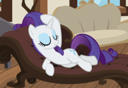 Size: 769x530 | Tagged: safe, screencap, rarity, pony, unicorn, g4, it isn't the mane thing about you, cropped, draw me like one of your french girls, eyes closed, fainting couch, female, lying down, mare, sexy, sitting, smiling, solo