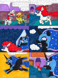 Size: 3258x4406 | Tagged: safe, artist:eternaljonathan, nightmare moon, pony, g4, comic, nightmare night, ponyville, traditional art