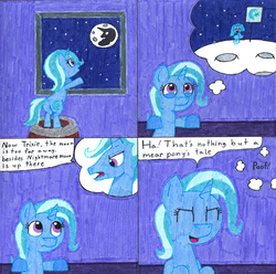 Size: 2655x2636 | Tagged: safe, artist:eternaljonathan, jack pot, trixie, pony, g4, butt, comic, flag, high res, ink, moon, plot, traditional art