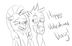 Size: 1371x871 | Tagged: safe, artist:noidavaliable, gallus, silverstream, classical hippogriff, griffon, hippogriff, g4, cute, diastreamies, female, gallabetes, holiday, hug, male, ship:gallstream, shipping, straight, valentine's day, winghug