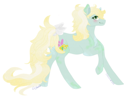 Size: 1024x789 | Tagged: safe, artist:dreamilil, daffodil (g1), december holly, g1, birthflower ponies, blushing, bow, fusion, tail bow