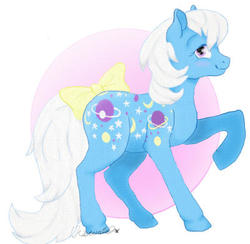 Size: 400x391 | Tagged: safe, artist:dreamilil, night glider (g1), pony, g1, bow, female, solo, tail bow