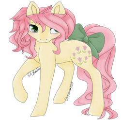 Size: 1024x1013 | Tagged: safe, artist:dreamilil, posey, g1, blushing, bow, raised hoof, signature, simple background, tail bow, transparent background