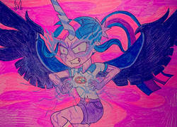 Size: 1280x920 | Tagged: safe, artist:dncsamsonart, sci-twi, twilight sparkle, equestria girls, g4, my little pony equestria girls: legend of everfree, angry, camp everfree outfits, clothes, magic, midnight sparkle, rage, shorts, traditional art, transformation