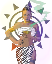 Size: 1088x1340 | Tagged: safe, artist:ponyhiall, zecora, human, zebra, g4, bandage, bandeau, bracelet, ear piercing, earring, female, humanized, jewelry, lipstick, looking at you, markings, mohawk, nail polish, neck rings, piercing, smoke trail, solo, zebra print