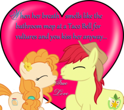 Size: 999x890 | Tagged: safe, bright mac, pear butter, earth pony, pony, g4, eyes closed, female, heart, holiday, imminent kissing, lasty's hearts, male, mare, simple background, stallion, taco bell, transparent background, true love, valentine, valentine's day