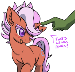 Size: 1460x1412 | Tagged: safe, artist:lockhe4rt, fiery fricket, oc, oc:anon, pony, unicorn, g4, background pony, blushing, colored pupils, cute, dialogue, ear fluff, eyelashes, female, hand, heart, heart eyes, horn boop, las pegasus resident, lewd, looking up, mare, one eye closed, open mouth, poking, raised hoof, simple background, solo focus, text, transparent background, wingding eyes, wink