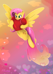 Size: 4250x6000 | Tagged: safe, artist:darksly, fluttershy, pegasus, pony, semi-anthro, absurd resolution, blushing, cute, female, heart, hearts and hooves day, holiday, mare, open mouth, shyabetes, solo, valentine's day