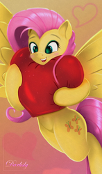 Size: 3464x5911 | Tagged: safe, artist:darksly, edit, fluttershy, pegasus, pony, g4, absurd resolution, blushing, cropped, cute, female, heart, hearts and hooves day, holiday, mare, open mouth, shyabetes, solo, valentine's day