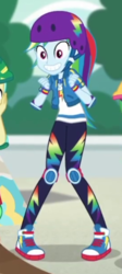 Size: 182x405 | Tagged: safe, screencap, gallop j. fry, rainbow dash, equestria girls, g4, my little pony equestria girls: better together, sic skateboard, converse, cropped, female, geode of super speed, helmet, magical geodes, offscreen character, pigeon toed, shoes, smiling, sneakers