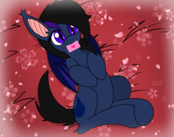 Size: 3234x2550 | Tagged: safe, artist:takaneko13, oc, oc only, oc:flary, bat pony, pony, bat pony oc, bed, cute, female, heart, hearts and hooves day, high res, holiday, letter, mare, mouth hold, on back, petals, sexy, valentine's day, wings