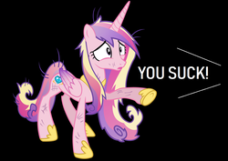 Size: 1260x894 | Tagged: safe, edit, princess cadance, alicorn, pony, g4, abuse, black background, bruised, caddybuse, crying, downvote bait, female, go to sleep sombra, mare, messy mane, messy tail, op is a duck, op is trying to start shit, op isn't even trying anymore, out of character, sad, simple background
