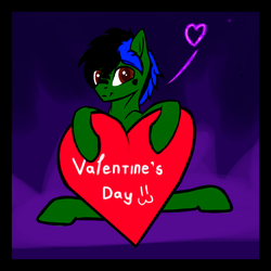 Size: 2000x2000 | Tagged: safe, artist:endelthepegasus, oc, oc only, oc:endel frostlion, pony, high res, holiday, looking at you, male, sitting, solo, valentine's day