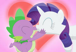Size: 1078x741 | Tagged: safe, artist:porygon2z, rarity, spike, dragon, pony, unicorn, g4, duo, eyes closed, female, holiday, kiss on the lips, kissing, male, mare, ship:sparity, shipping, straight, valentine's day