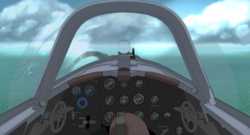 Size: 4000x2160 | Tagged: safe, artist:coreboot, oc, oc:commissar junior, pony, cockpit, first person view, military, offscreen character, plane, pov, yak-3