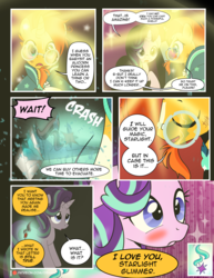 Size: 1275x1650 | Tagged: safe, artist:dsana, starlight glimmer, sunburst, pony, unicorn, comic:the shadow shard, g4, blushing, comic, confession, cutie mark, dialogue, duo, female, magic bubble, male, mare, ship:starburst, shipping, stallion, straight