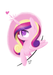 Size: 1748x2480 | Tagged: safe, artist:squeaky-belle, princess cadance, alicorn, pony, g4, art, cute, cutedance, female, happy valentines day, heart, heart eyes, hearts and hooves day, princess, signature, solo, wingding eyes