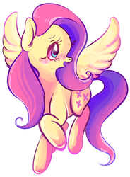 Size: 500x680 | Tagged: safe, artist:qippi, fluttershy, pegasus, pony, g4, blushing, cute, female, flying, looking back, mare, open mouth, raised hoof, raised leg, shyabetes, simple background, smiling, solo, spread wings, white background, wings