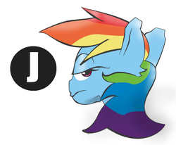 Size: 1222x1009 | Tagged: safe, artist:jenjan23all, rainbow dash, pegasus, pony, g4, bust, colored, female, logo, serious, serious face, simple, solo