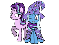 Size: 1432x1080 | Tagged: safe, artist:grymnoire, starlight glimmer, trixie, pony, g4, female, lesbian, ship:startrix, shipping