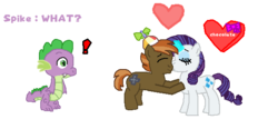 Size: 600x300 | Tagged: safe, artist:drypony198, button mash, rarity, spike, g4, 1000 hours in ms paint, chocolate, female, food, heart, kissing, magic, male, rarimash, shipping, straight, telekinesis