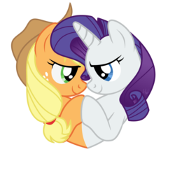 Size: 2000x2000 | Tagged: safe, artist:tersisa, applejack, rarity, earth pony, pony, unicorn, g4, applejack's hat, cowboy hat, cute, daaaaaaaaaaaw, female, freckles, hat, high res, jackabetes, lesbian, looking at each other, love, raribetes, ship:rarijack, shipping, simple background, smiling, transparent background