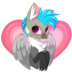 Size: 2598x2680 | Tagged: safe, artist:pesty_skillengton, oc, oc only, oc:fluffy (the griffon), griffon, blushing, cute, griffon oc, heart, heart eyes, high res, male, solo, spread wings, wingding eyes, wings, ych result