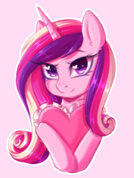 Size: 2842x3750 | Tagged: safe, artist:fluffymaiden, princess cadance, alicorn, pony, g4, cute, cutedance, ear fluff, female, heart, heart eyes, high res, holiday, looking at you, mare, pink background, simple background, smiling, solo, valentine's day, wingding eyes