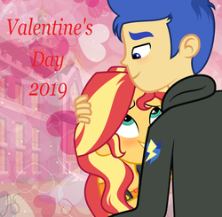 Size: 2114x2071 | Tagged: safe, artist:sparkling-sunset-s08, flash sentry, sunset shimmer, equestria girls, equestria girls series, g4, female, geode of empathy, high res, holiday, magical geodes, male, ship:flashimmer, shipping, straight, valentine's day