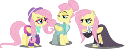 Size: 10463x4096 | Tagged: safe, artist:tralomine, fluttershy, pegasus, pony, fake it 'til you make it, g4, absurd resolution, alternate hairstyle, clothes, dress, ear piercing, female, fluttergoth, glasses, hat, hipstershy, lidded eyes, mare, piercing, raised hoof, severeshy, simple background, transparent background, triality, vector